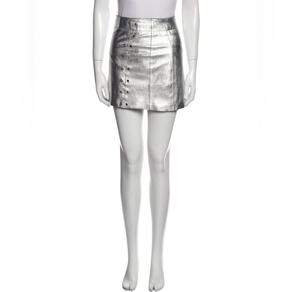 Veda Lamb Leather Silver Metallic Studded Mini Skirt